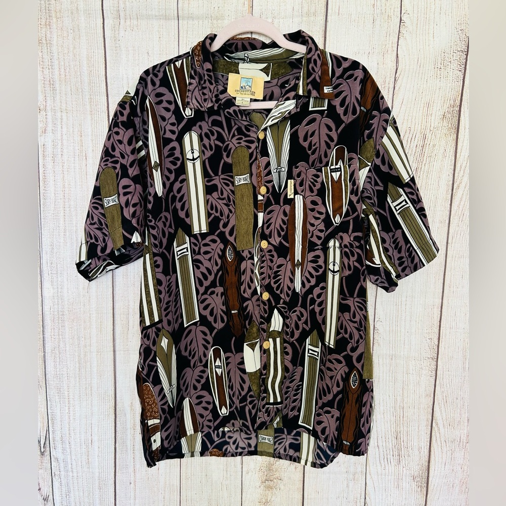 Coconut Pier By Top Image USA Vintage Men’s Surf Board Print Button Up Shirt